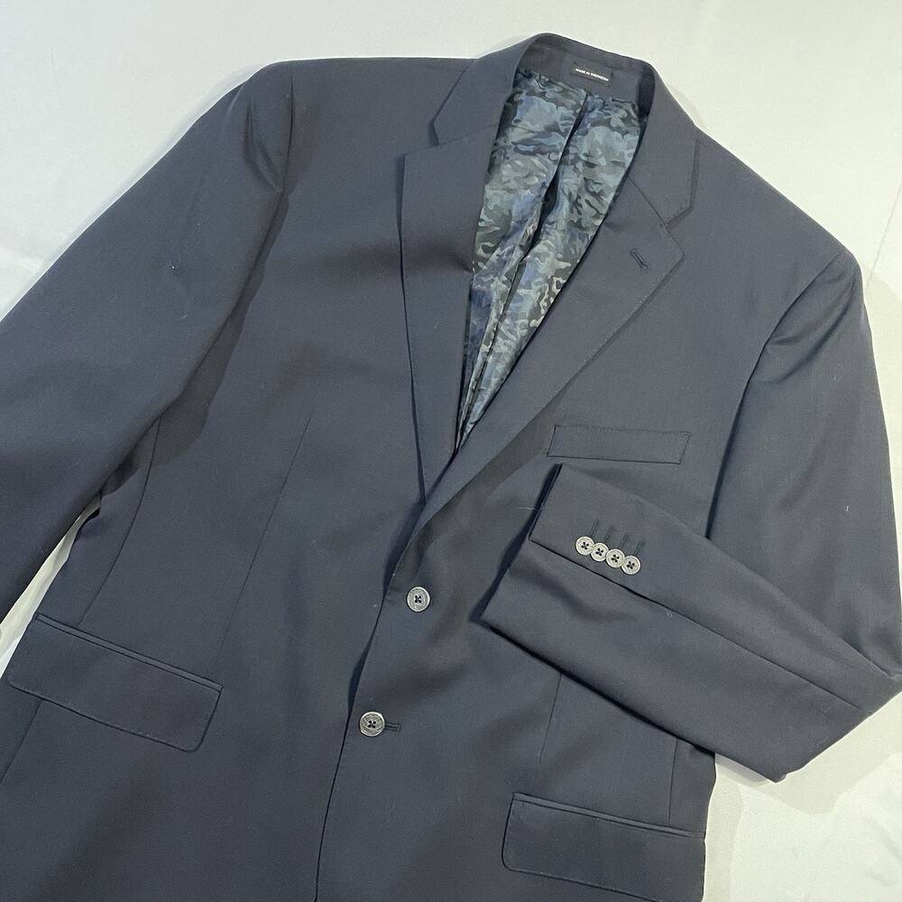 JOE Joseph Abboud Blazer 44R Slim Fit Black Super‎ 120s Wool Camo Lining Vented